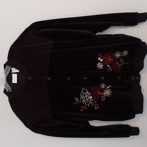 Alfred Dunner Sz XL Brown Button Down Velour Cardigan LIKE NEW